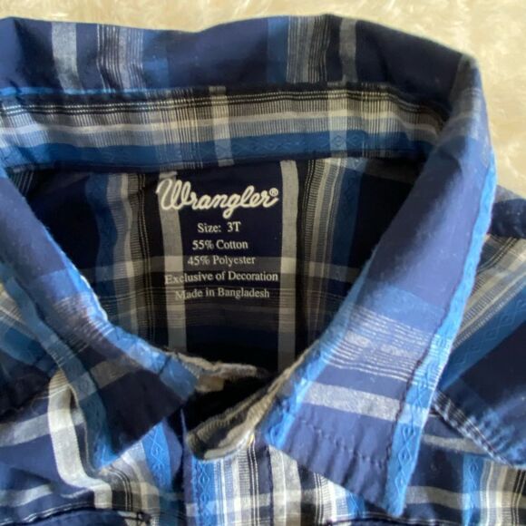 Wrangler Blue Plaid Pearl Snap Button Down Shirt Toddler Size 3T - Picture 2 of 2
